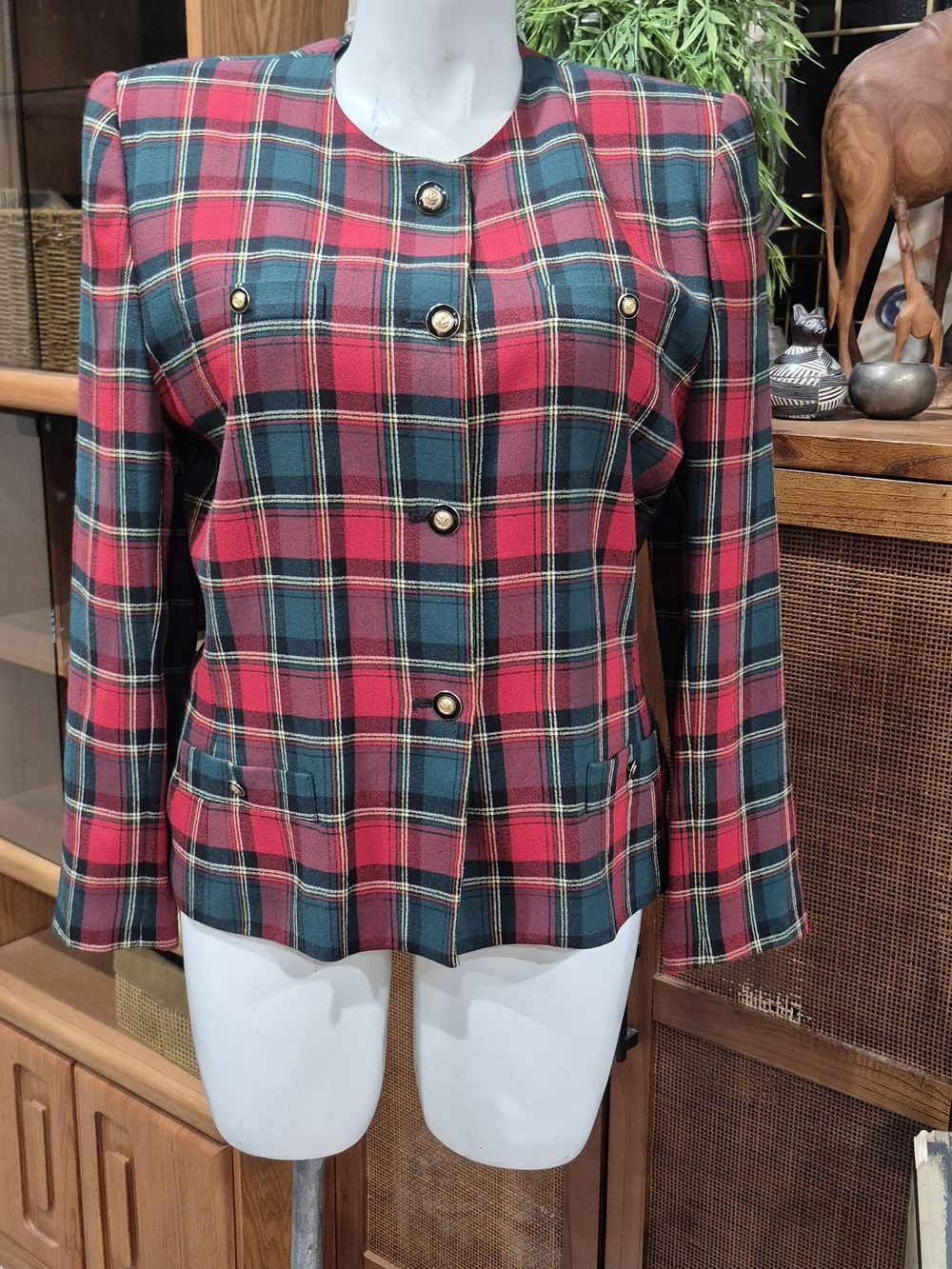 Vintage Kasper for A.S.L. Red Green Plaid Blazer Size 16 — Classic Holiday Style